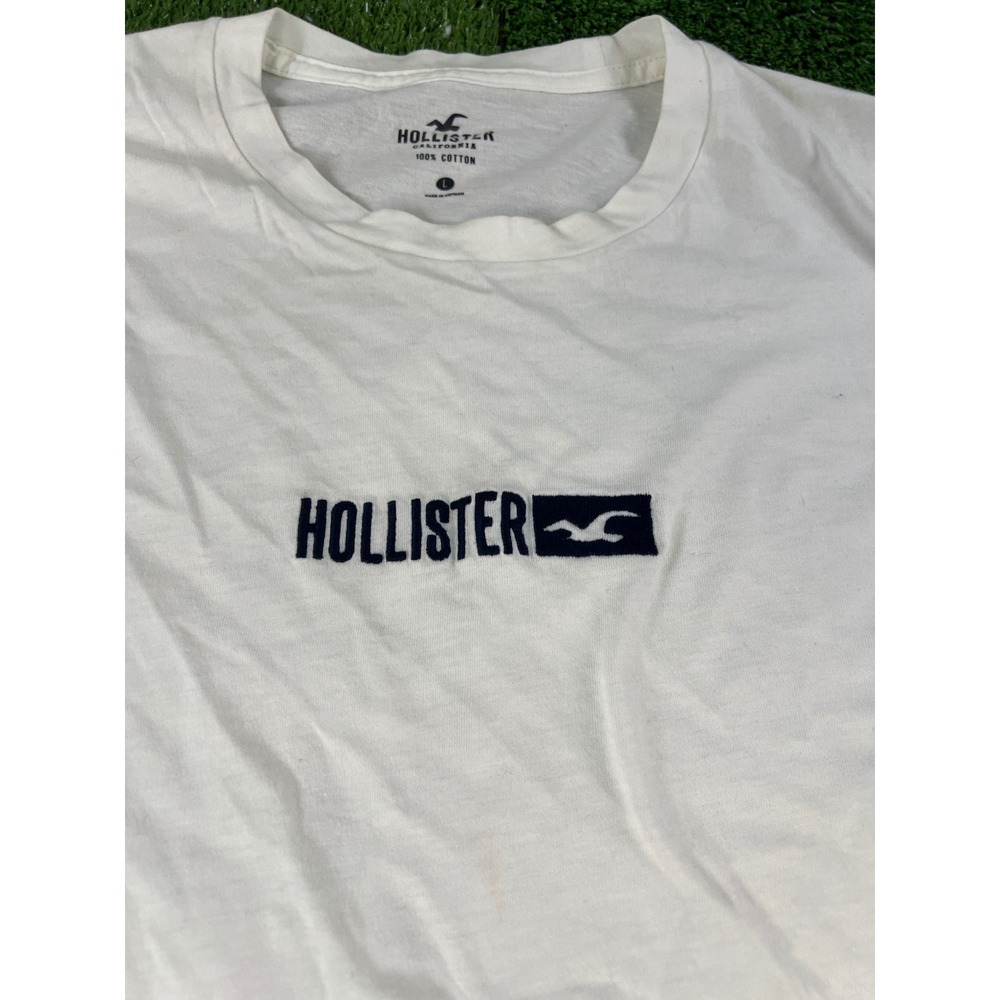 Hollister Mens Long Sleeve Ombre Dip Dye T-Shirt White Navy Blue Large Logo - Picture 2 of 6